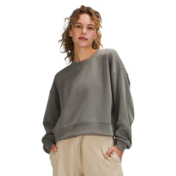 LULULEMON Perfectly Oversized Cropped Crew Softstreme Sweater in Grey Sage - Picture 2 of 13